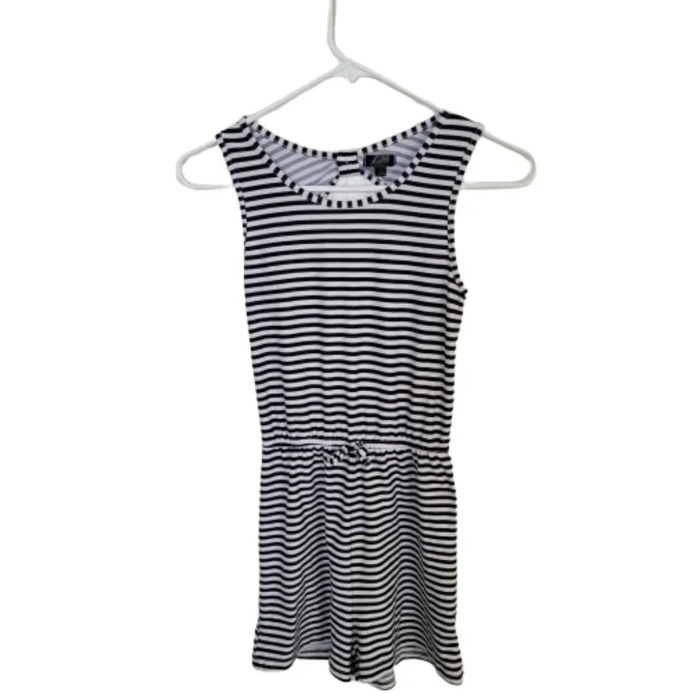 Picapino Girls Black White Striped Romper Sleeveless Cinched Waist Size 8
